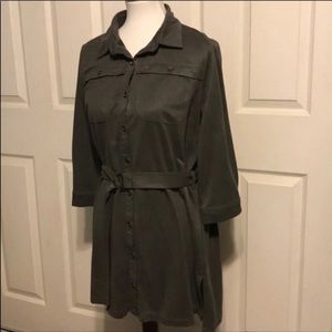 Suede belted pocketed button down dress Boohoo 10